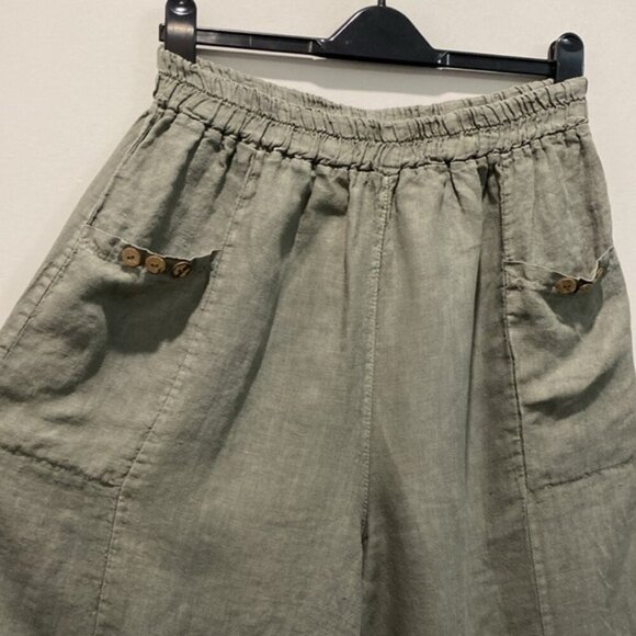 Angela Mara Green Linen Culotte Capris Pants Size Medium - Picture 8 of 14